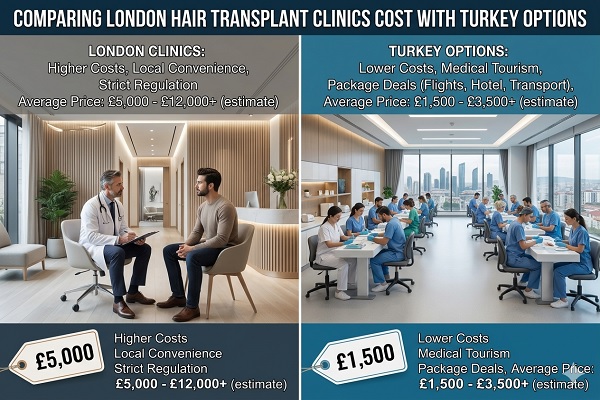 Comparing London hair transplant clinics cost with Turkey options