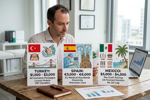 Hair transplant prices in Turkey vs Spain vs Mexico: an overview