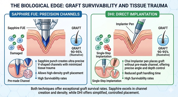 Sapphire FUE vs DHI biological edge comparative