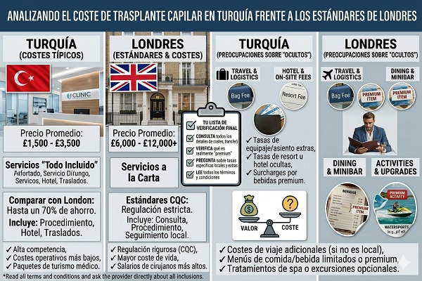 Analizando el coste de trasplante capilar en Turquía frente a los estándares de Londres