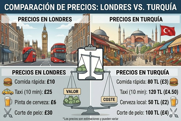 Comparación de precios: Londres vs. Turquía