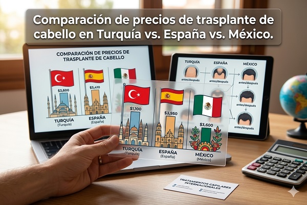 Comparación de precios de trasplante de cabello en Turquía vs. España vs. México