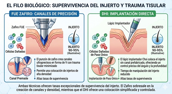 Comparativa de la ventaja biológica entre FUE Zafiro vs DHI