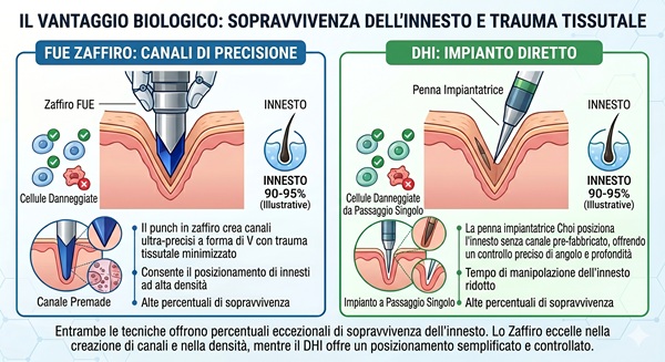 Confronto del vantaggio biologico tra FUE Zaffiro e DHI